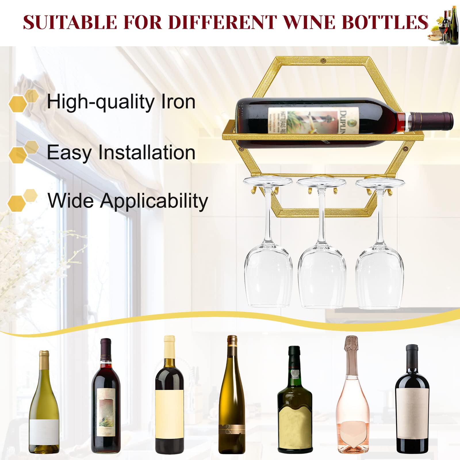 YALINKA Wall Mounted Wine Stemware Rack, Metal Hanging Wine Glass Di