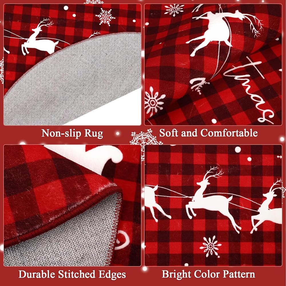 Tappeto Rotondo Natalizio, Gonna per Albero di Natale Lavorata a Maglia, Tappetino per Decorazioni Festive, Tappeto per Salotto, Divano, tavolino,A- 120x120CM