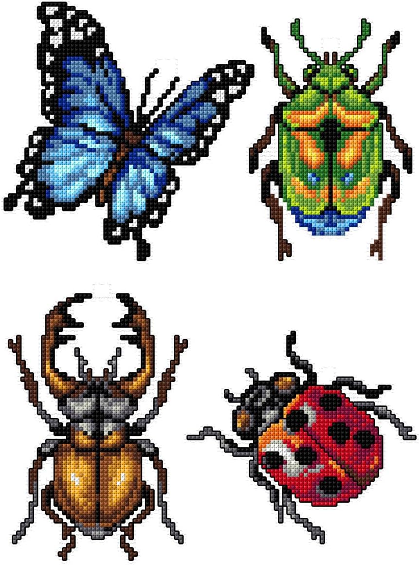 Counted Cross-Stitch Kit on Plastic Canvas with Butterflies. 4 Cute Ornaments Different Dimensions 117CS. 14 Count Plastic Canvas Sheets 8.27x11.02 Inches. Great for Embroidery & Needlework Amateurs
