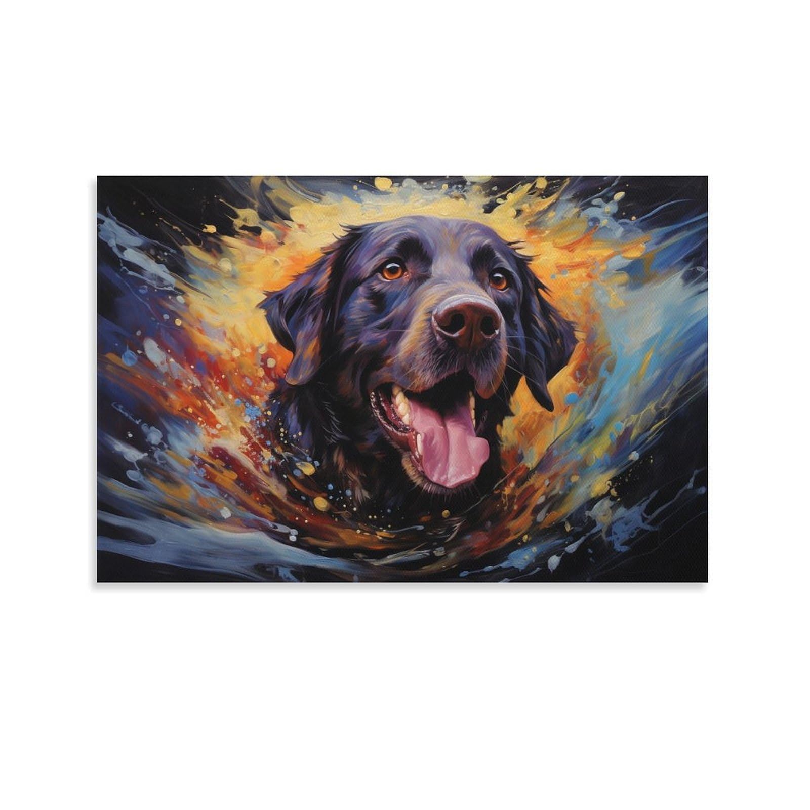 CPLVKWRQJ Bright Magical Colorful Dog Individual Black Labrador Portrait Art Canvas Wall Hanging - Office Wall Focal Art Fade Resistant Statement Piece Decor 24x36inch(60x90cm)