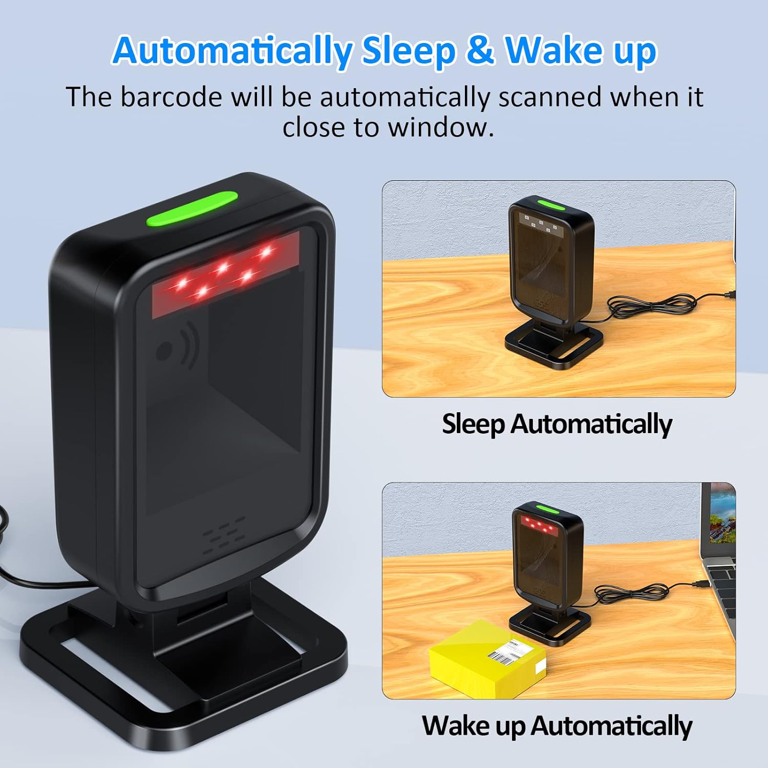 1D/2D Automatic Omnidirectional Desktop Wired USB Bar Code Scanner Reader,Plug and Play,Handsfree Barcode Scanner for Warehouse, Supermarket, Retail Store, Bookstore Pos System