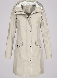 Womens Raincoats Waterproof with Hood Plus Size Solid Long Coat Loose Drawstring Full-Zip Hooded Raincoat with Pockets Windproof Sun Protection Outerwear Fashion Outdoor Clothing
