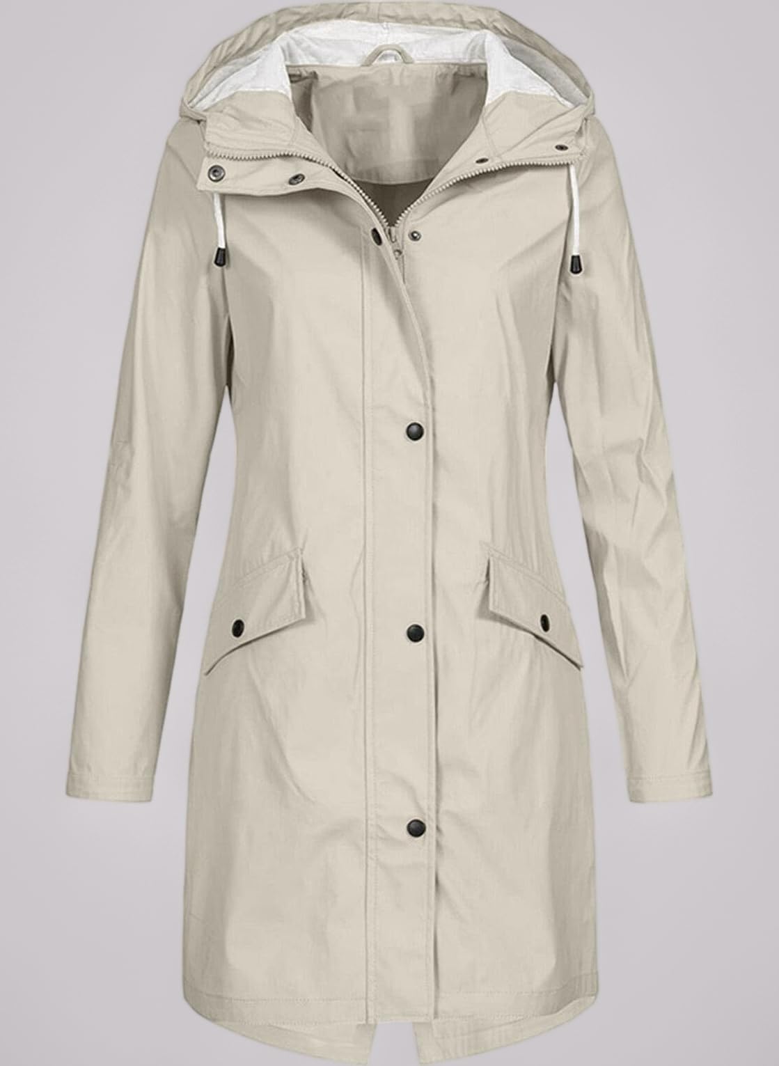 Womens Raincoats Waterproof with Hood Plus Size Solid Long Coat Loose Drawstring Full-Zip Hooded Raincoat with Pockets Windproof Sun Protection Outerwear Fashion Outdoor Clothing