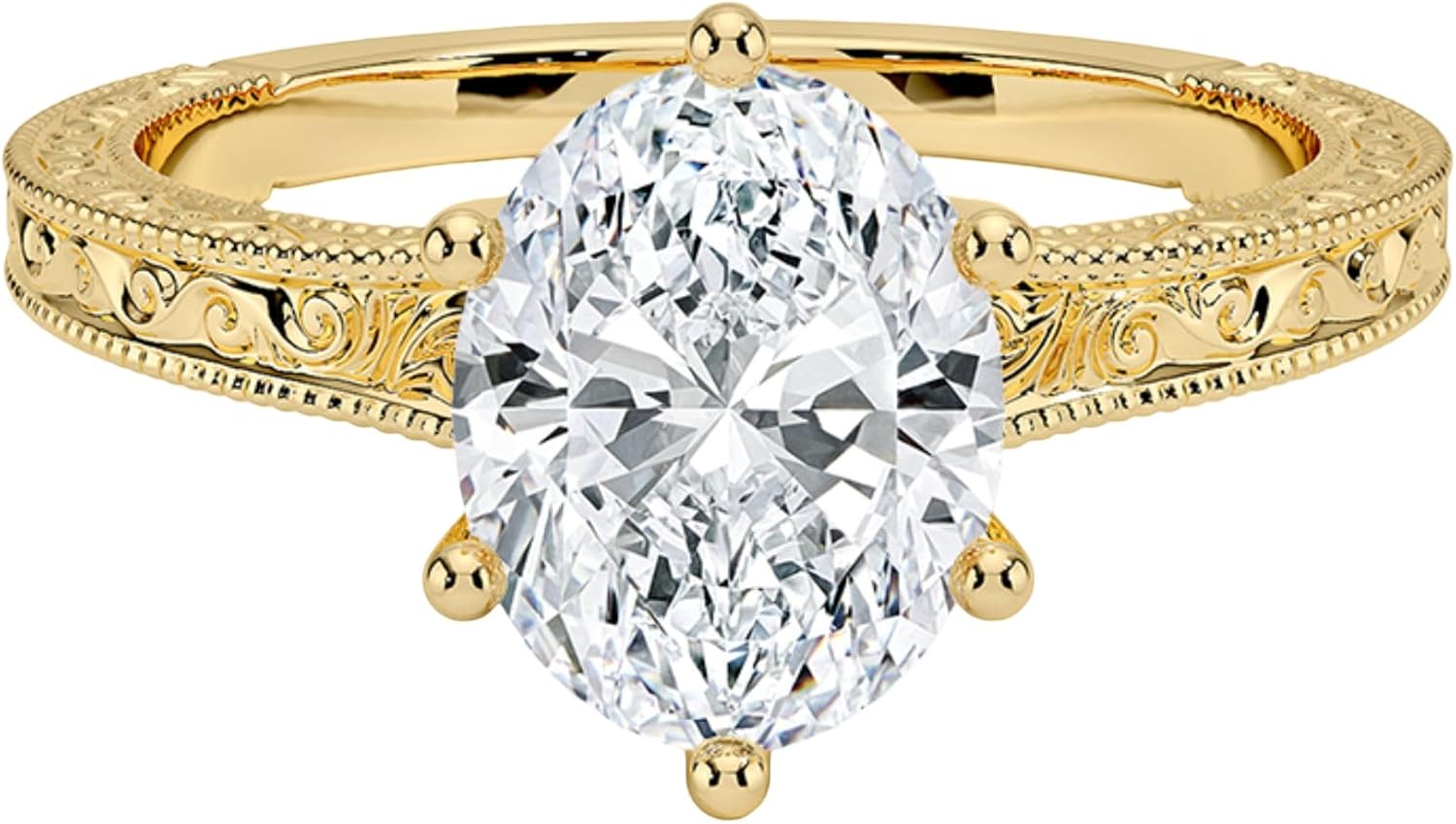 1-5 Carat Engraved Ring Moissanite Engagement Rings for Women 925 Sterling Silver with 10K/14K/18K Gold Plated Oval Sparkle Rings for her D Color VVS1 Clarity Wedding Band Moissanite Ring