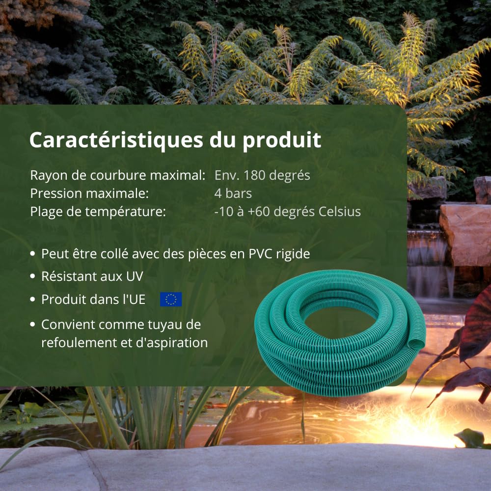 HeRo24 Tubo a spirale 25 mm 10 m tubo di aspirazione & tubo di pressione verde trasparente PVC con spirale di rinforzo per acqua, pompe, stagno e giardino