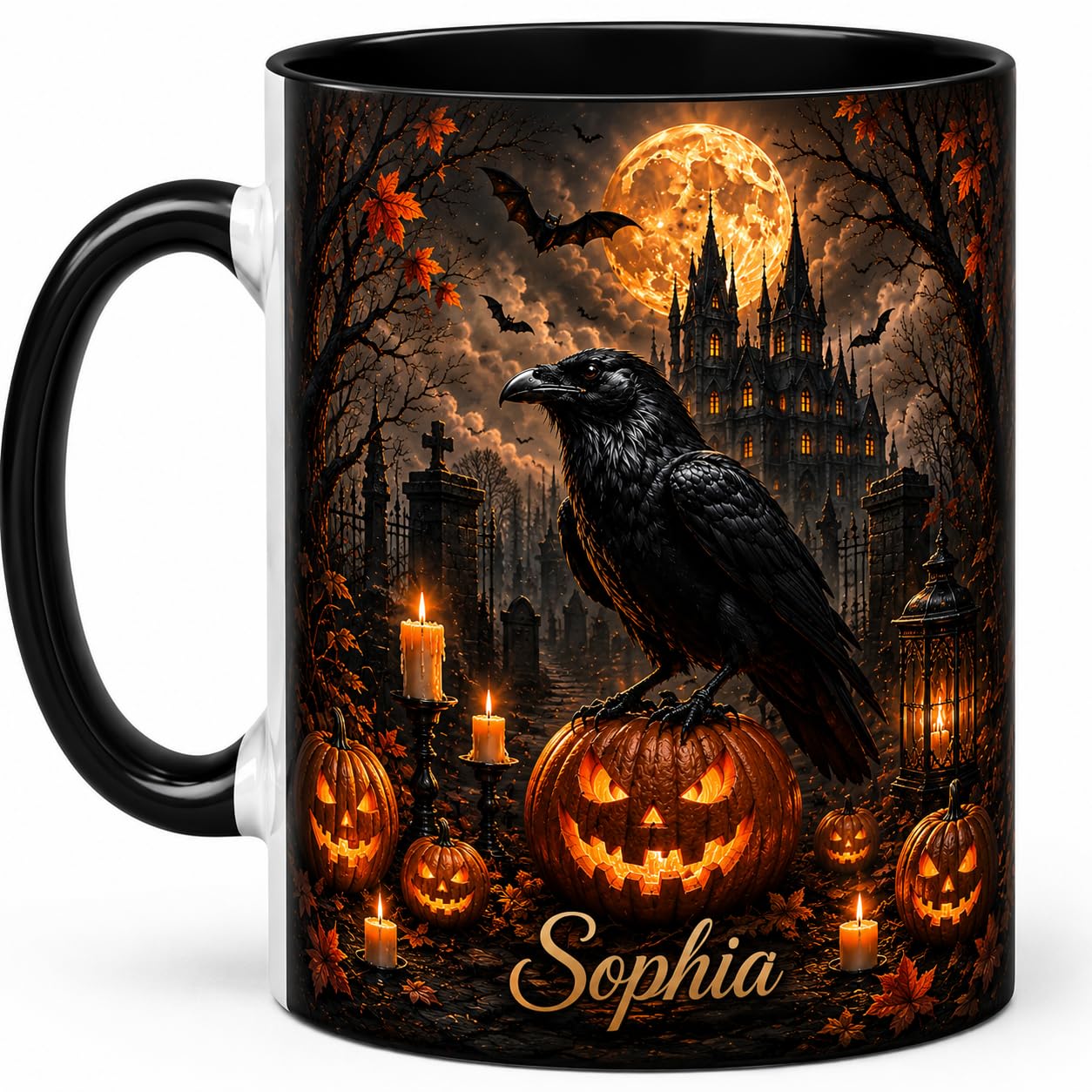 Personalized Spooky Raven Mug Gift for Men Women on Halloween