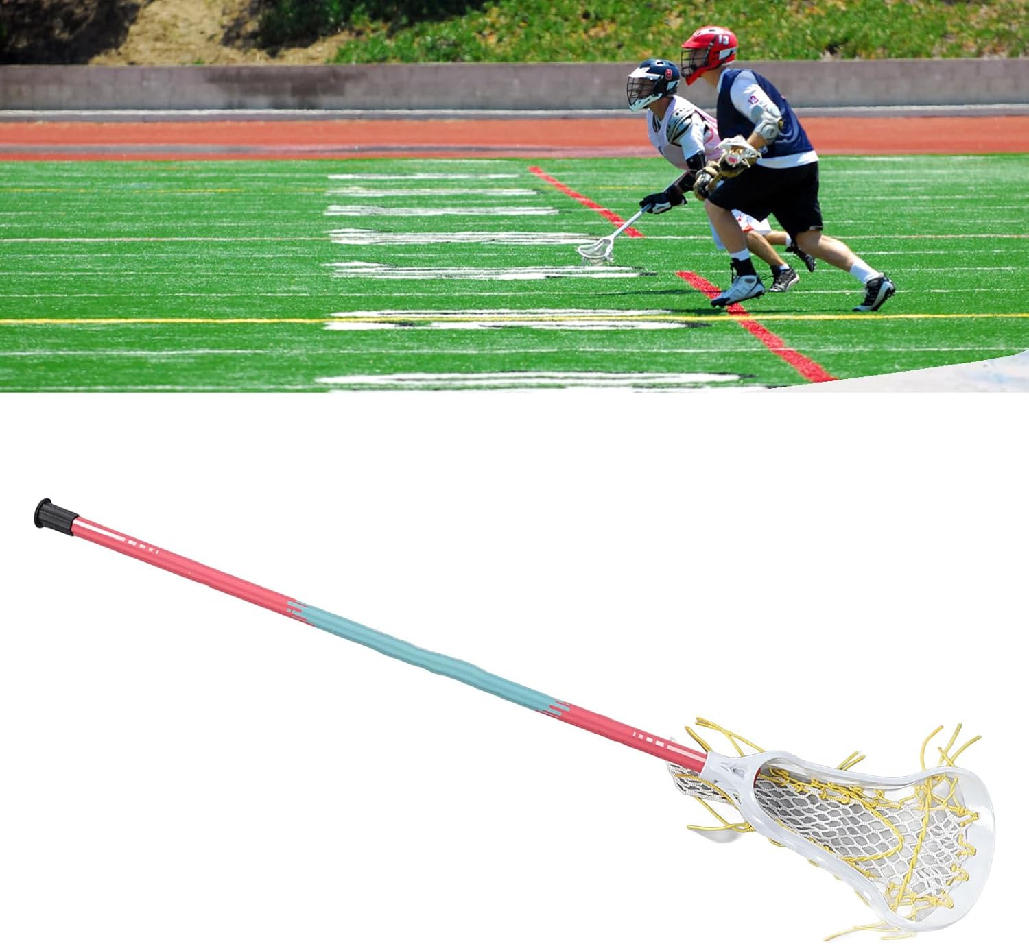 Women's Lacrosse Stick, 32 Inch White Anti Shedding End Lid Aluminum Pocket Lacrosse Stick Ball Set for Practice and Exercise