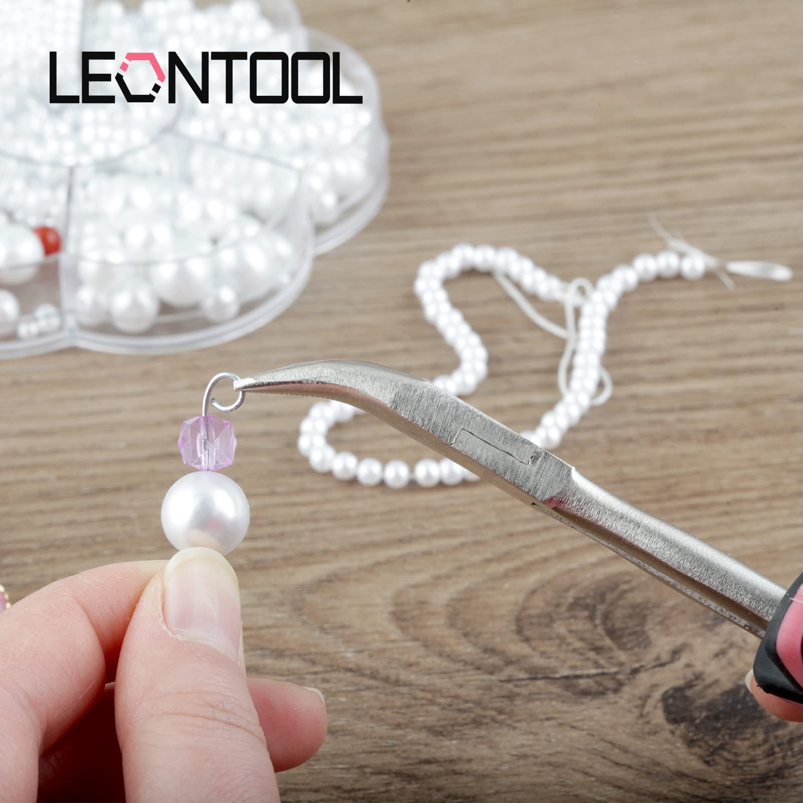 LEONTOOL Long Reach Bent Nose Pliers with Serrated Jaw - 6 Inch Mini, Pink Tool for Women Jewelry Making and Tight Spaces - Image 3