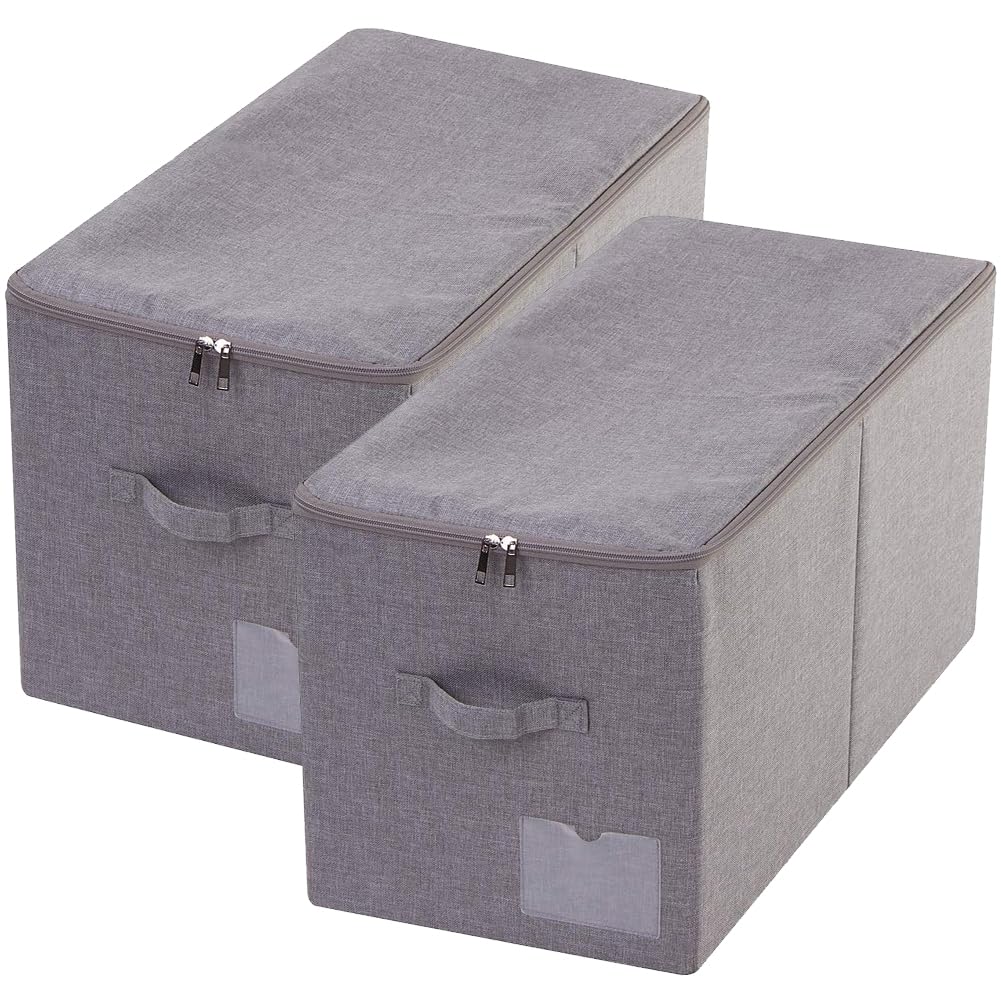 iwill CREATE PRO Pack of 2 Fabric Storage Boxes, Large, Foldable, Washable, Storage Boxes for Bedding, Blankets, Pillows, Clothes, Toys, Dark Gray