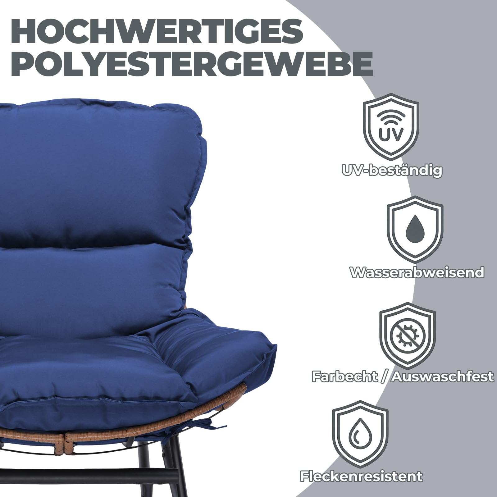 COMHOMA Schaukelstuhl, Schaukelsessel, Relaxsessel, Stahlgestell, ausziehbare Fußstütze, abnehmbares Kissen, bis 136 kg belastbar, Schlaf-, Wohnzimmer, Terrasse, Garten, blau