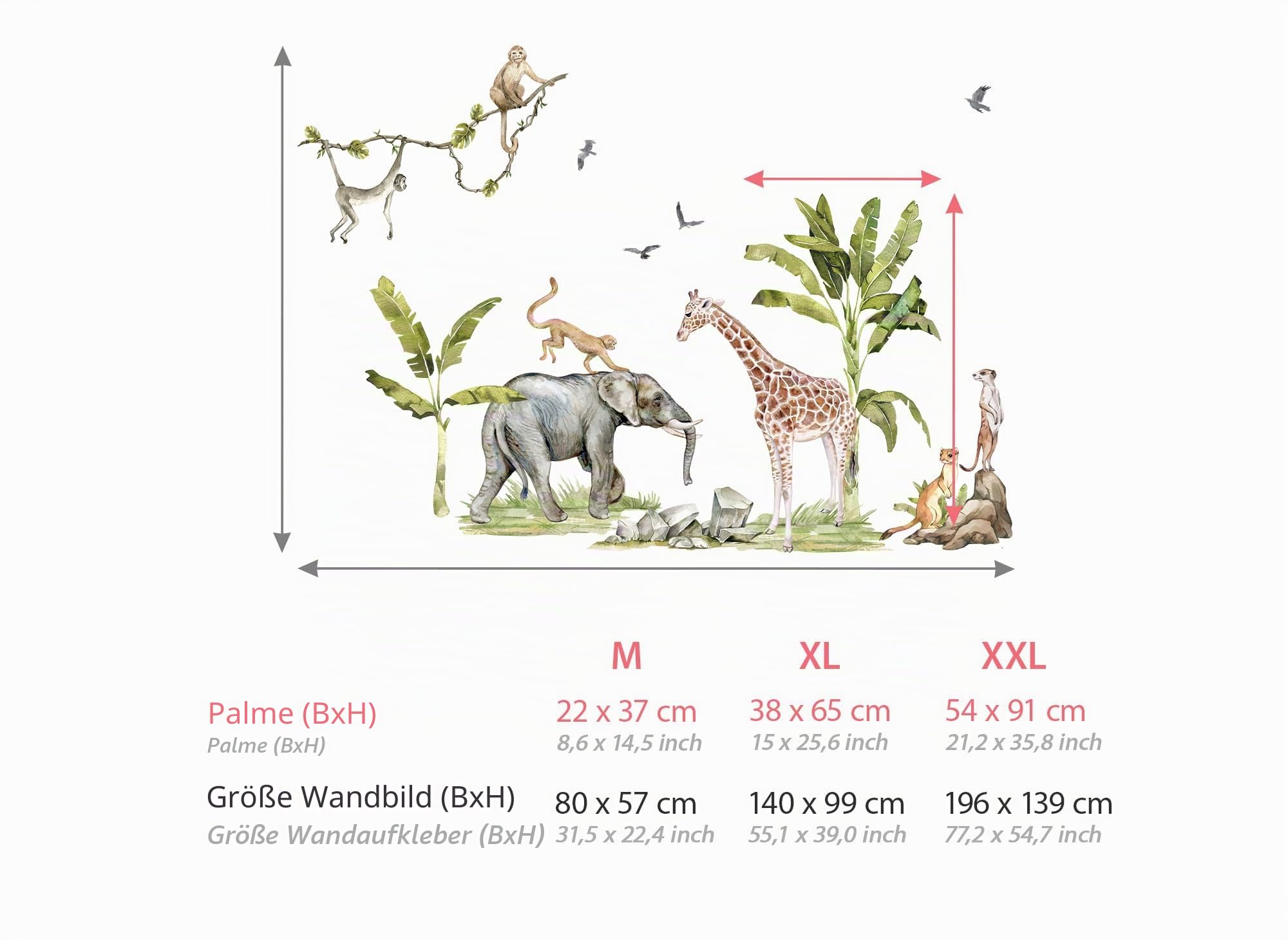 Grandora XXL Wandsticker Set Safari Baum Tiere Wandtattoo für Kinderzimmer DL764-5