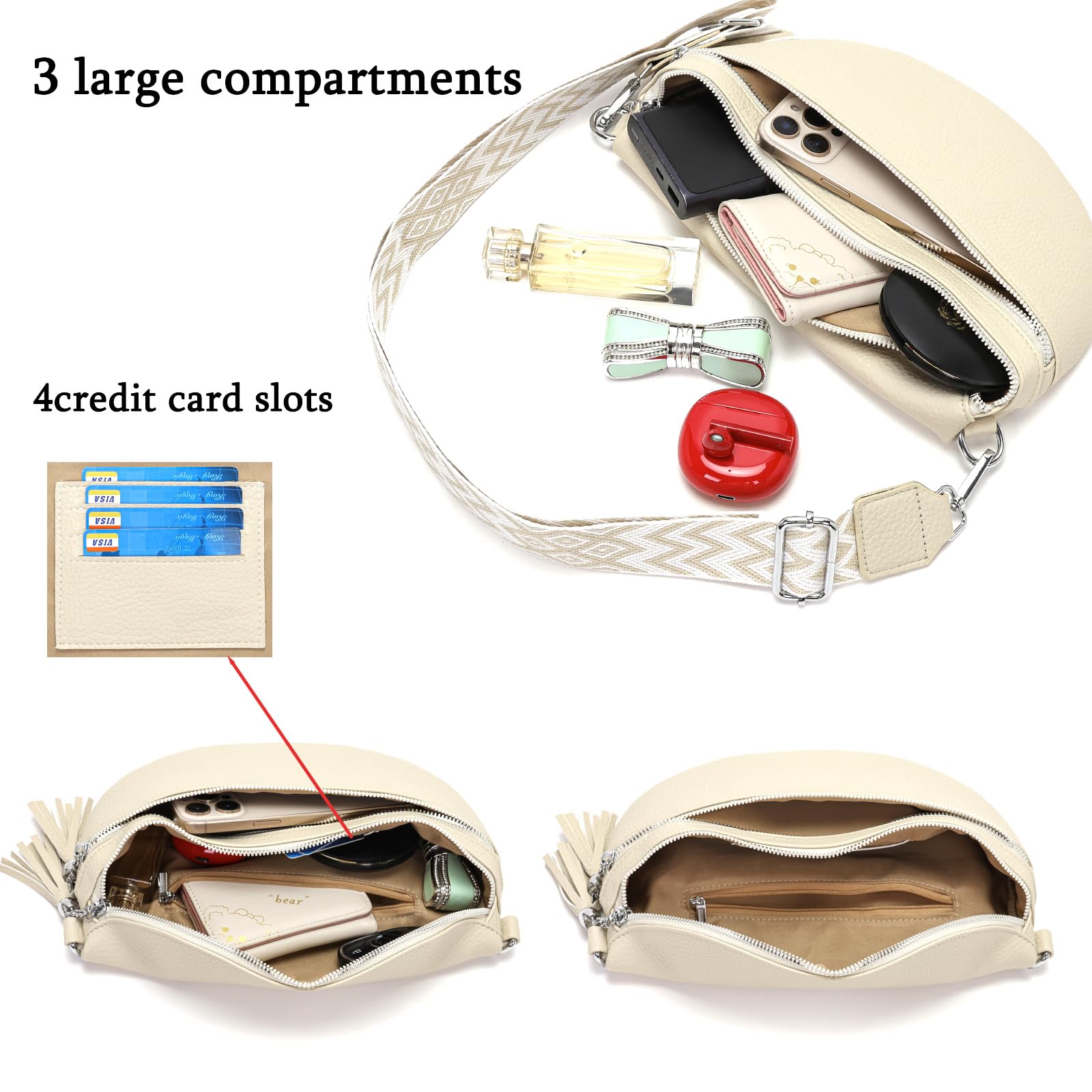 LANXINGLUO sac banane femme Beige sac bandoulière femme tendance sacs à main Moyen Livré avec deux bandoulières et des emplacements pour cartes