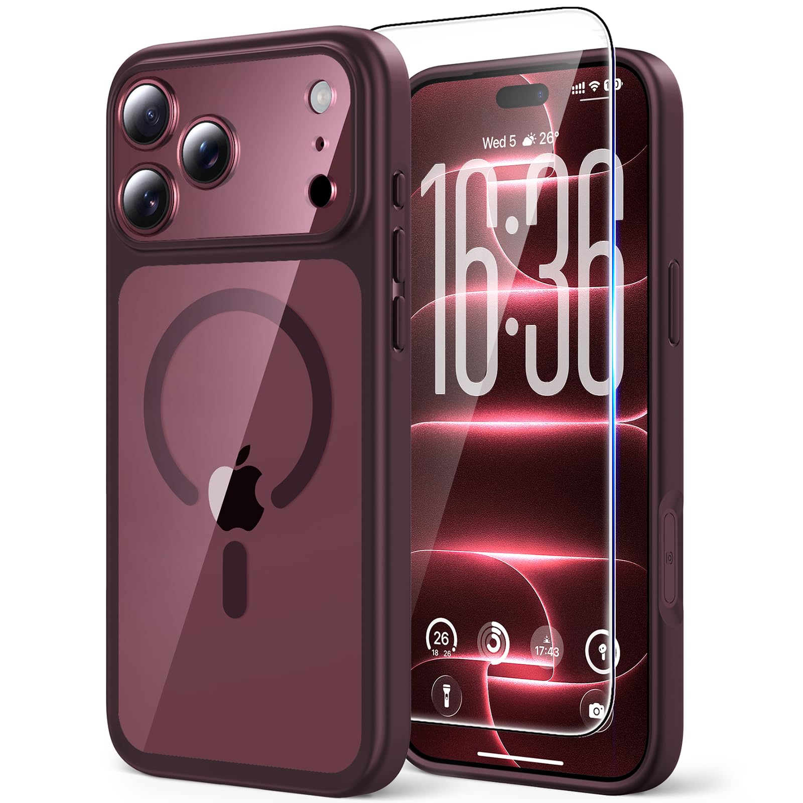TAURI Cover Magnetica per iPhone 18 Pro Max,Borgogna | con Pellicola in Vetro Temperato,Compatibile con MagSafe,Magnetica Custodia per Sottile Anticaduta