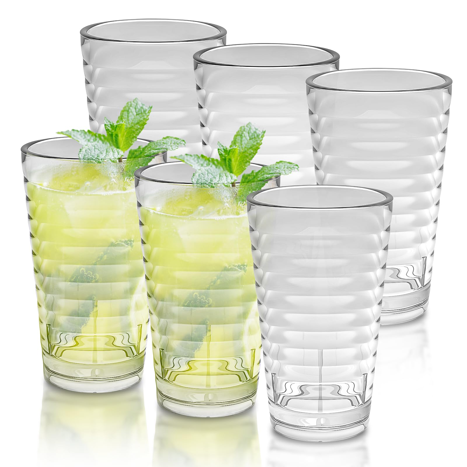 ALIMOTA - Juego de 6 Vasos de Plástico Resistente 385ml - Reutilizables, Lavables en Lavavajillas, Borde Reforzado Transparente - Ideal para Cócteles, Bebidas y Agua