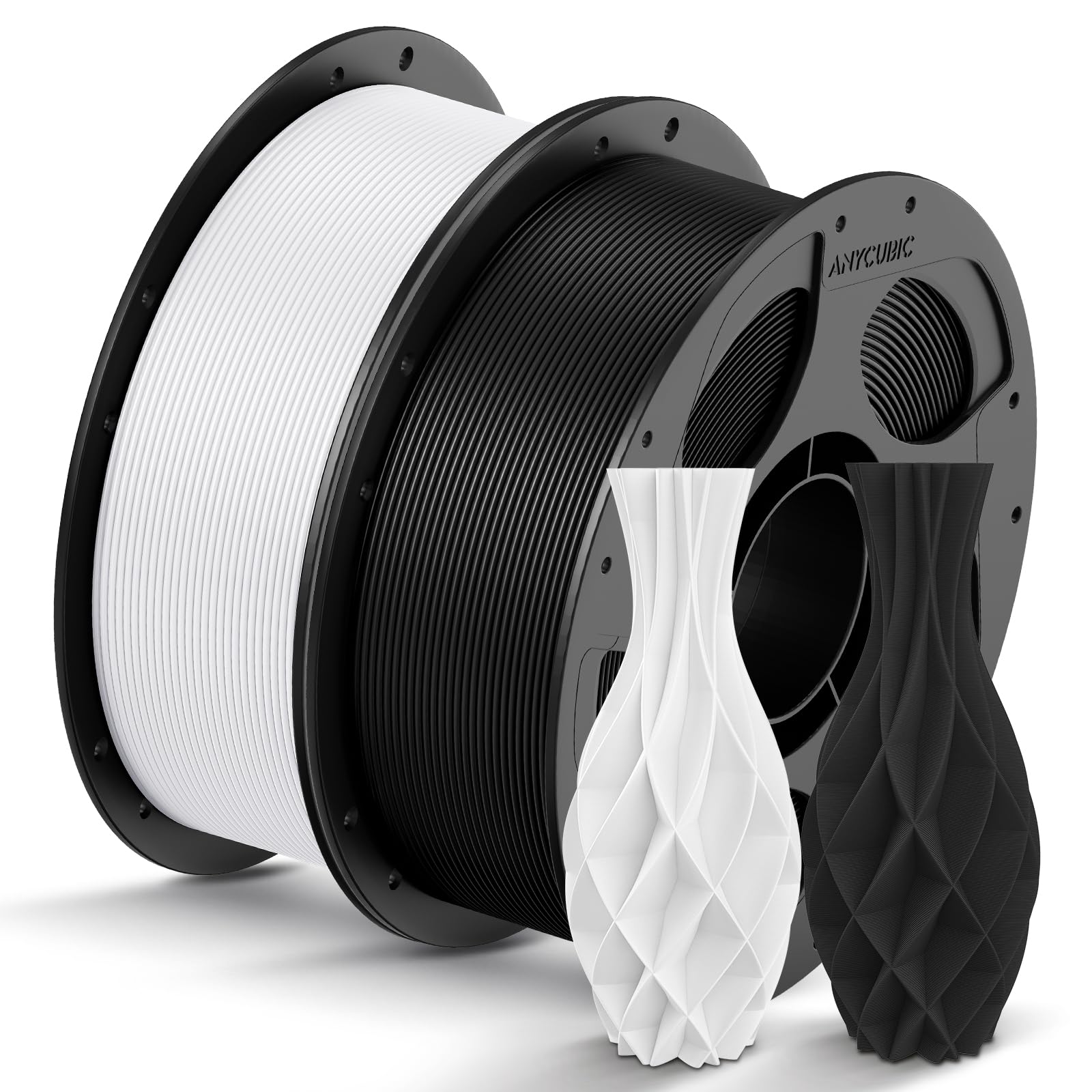 ANYCUBIC 1.75mm Pla Filament Pack, 3D Printing 1.75mm Pla Filament, Dimensional Accuracy +/- 0.02Mm, 1kg Spool (2.2Lbs), 2.0kg Black+White