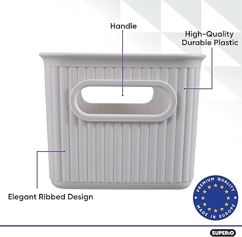 Miniatura 9 de Superio Ribbed Collection  Canastas organizadoras de plástico decorativas abiertas para el hogar, grandes cajas de contenedores de humo blanco