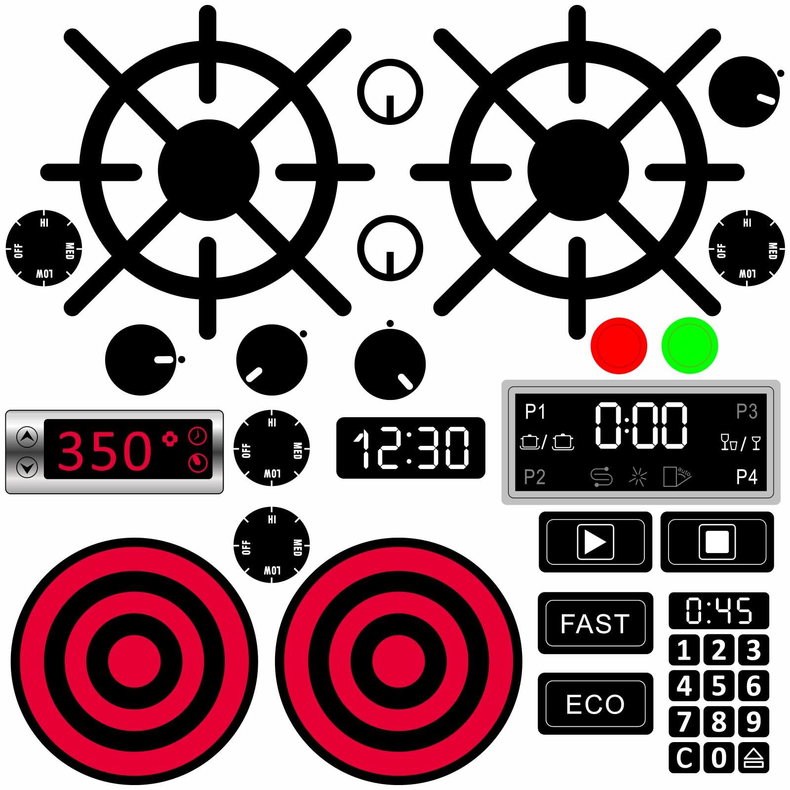 Play Kitchen Decals Stove Cooker Microwave Oven Stickers Vinyl Toy Stove Sticker DIY Replacement Kitchen Stickers Toy Stoves Gas Burner Sticker