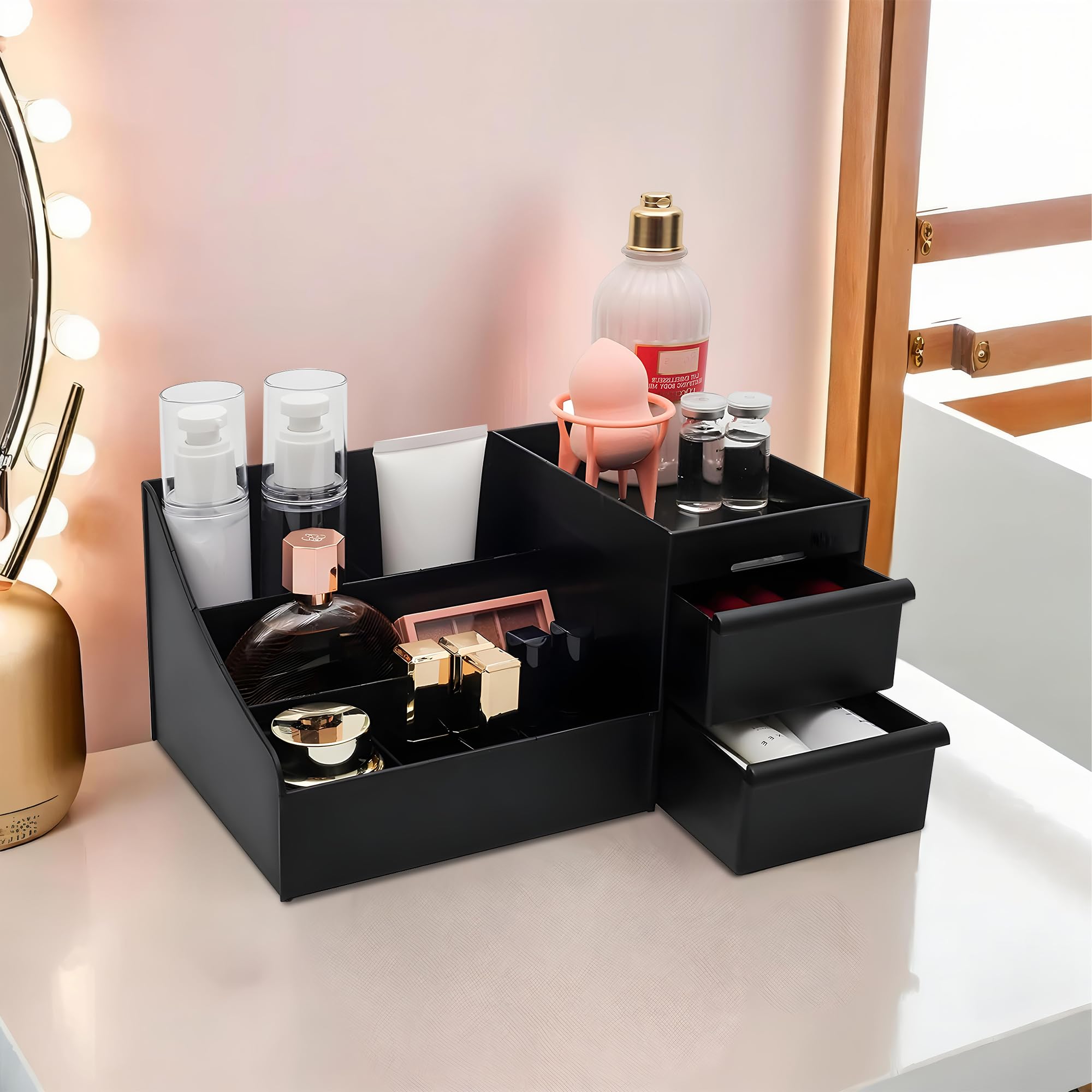 Kuber Industries Multipurpose Plastic Drawer Storage Organizer | Aesthetic Desk Stationary Item & Jewellery Holder for Home & Office | Spacious Cosmetic Organizer Shelf for Women | Black-image-27