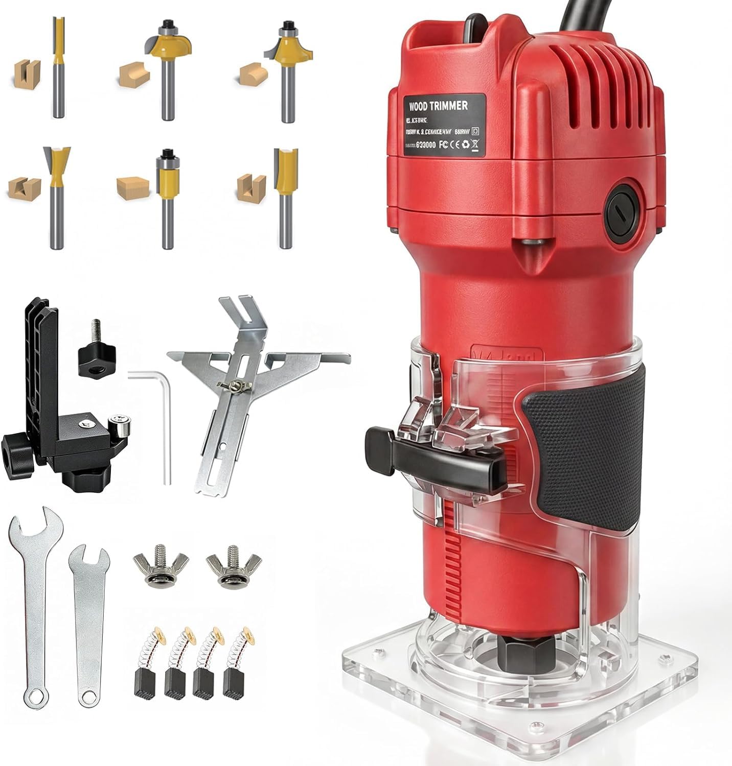 YEARTOP Kantenfräse Holz 800W, Oberfräse Set mit 6tlg. Fräsern in Holzbox, 31000 U/min Einhandfräse Elektro, Palstikbasis & Parallelanschlag Kopierführung für Holzbearbeitung Präzises Trimmen & Nuten