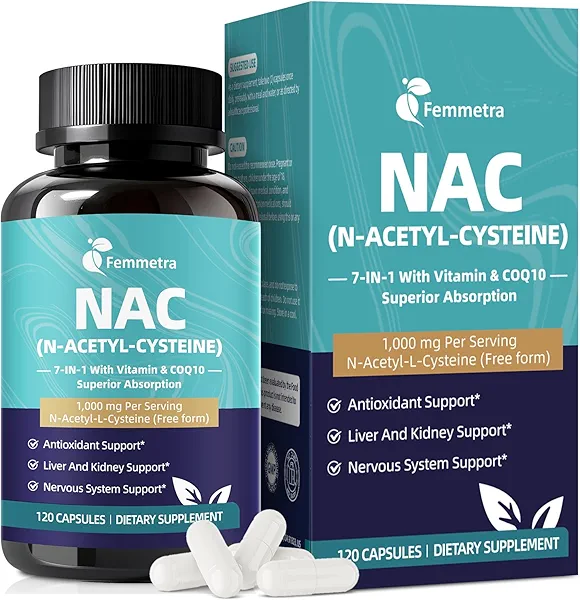 Femmetra NAC Supplement N-Acetyl Cysteine| NAC 1,000mg Per Serving Capsules for Liver & Kidney Detox, Immune Support & Antioxidants - with Freeform N-Acetyl-L-Cysteine, Vegan, Non-GMO, 120 Capsules