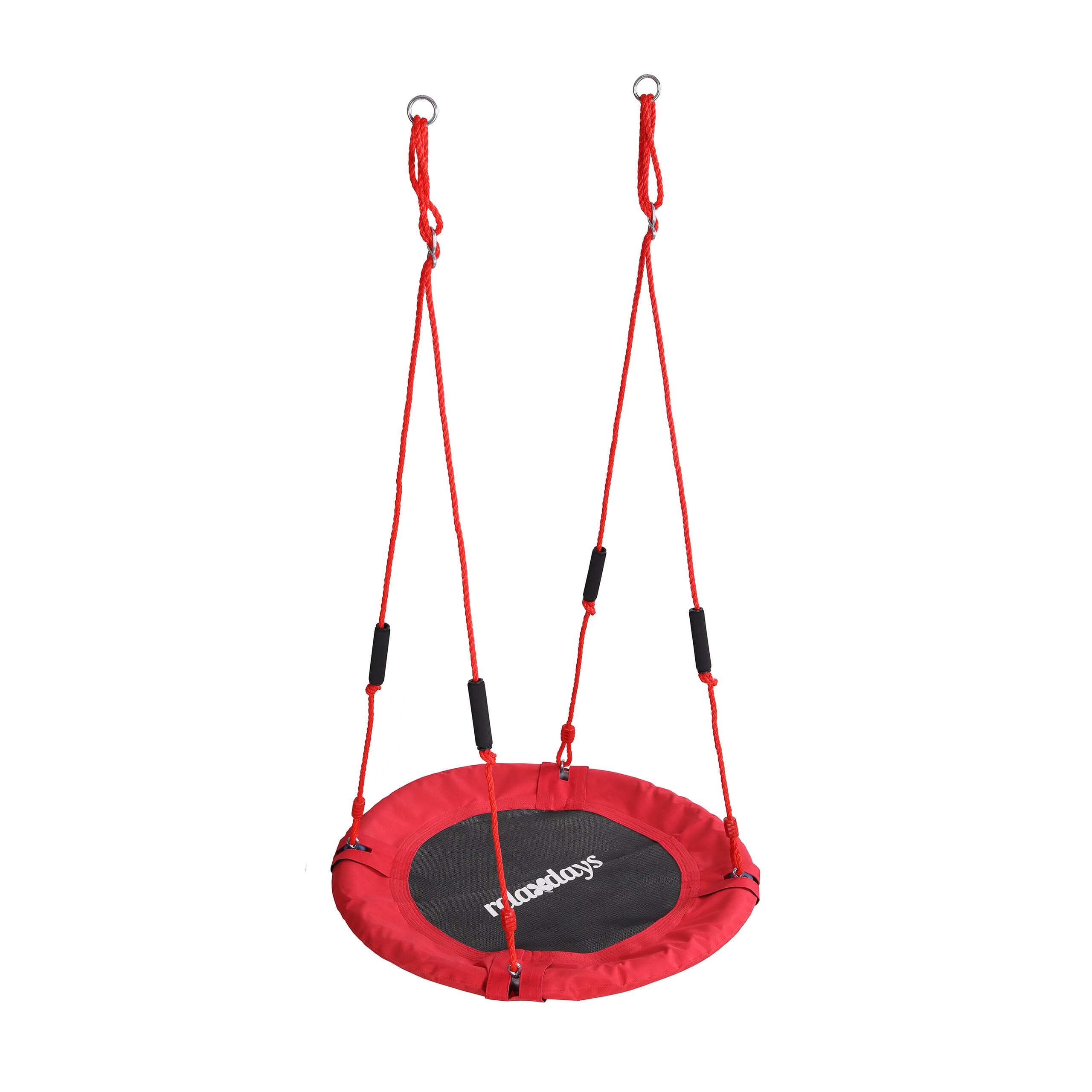 Relaxdays Altalena a Nido Ø 80 cm per Bambini, Regolabile, con impugnature in Schiuma, Esterno, Fino a 100 kg, Rossa
