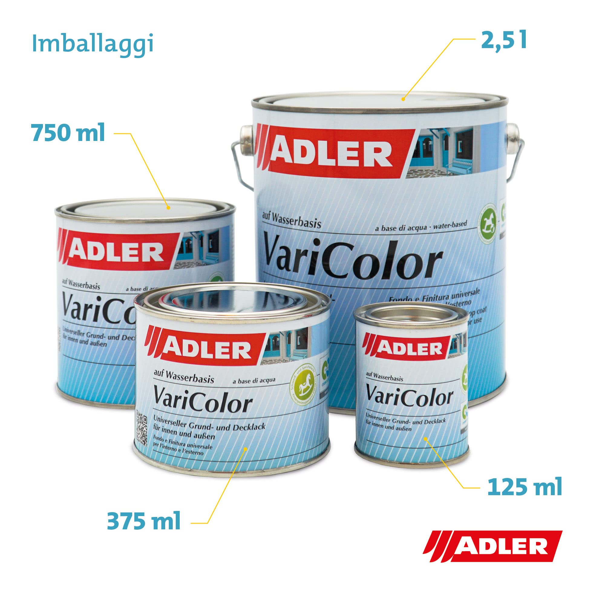 Adler, Vernice acrilica 2 in 1 “Varicolor”, per interni ed esterni, vernice resistente alle intemperie, primer per legno, metallo e plastica, satinata, Grigio
