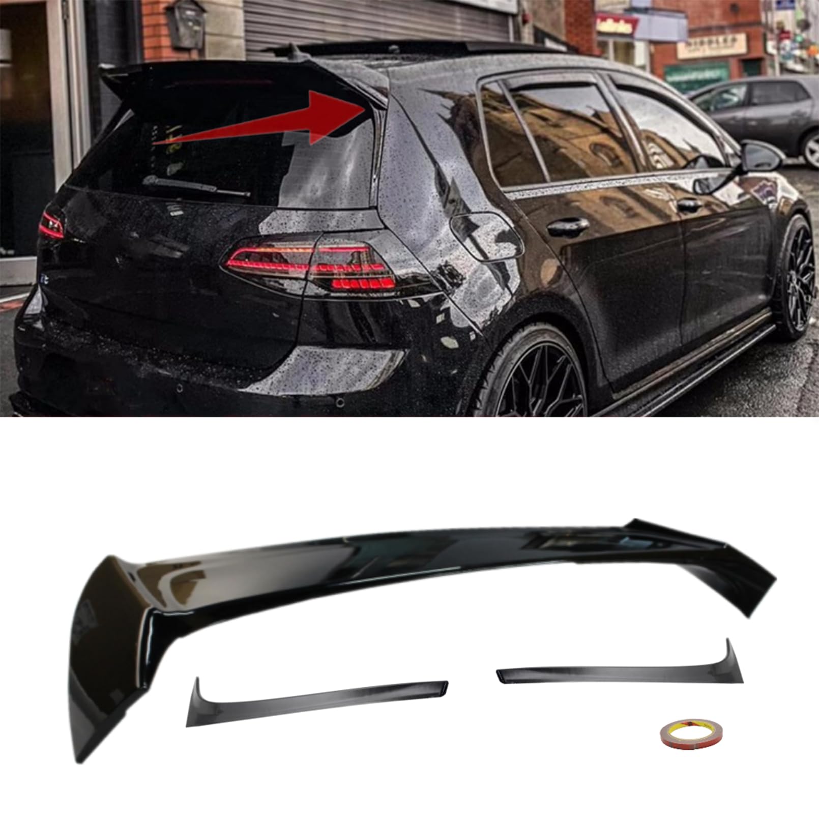 Rear Window Roof Spoiler Wing + Side Trim Compatible with 2015-2021 VW Golf MK7 ROBOT Style