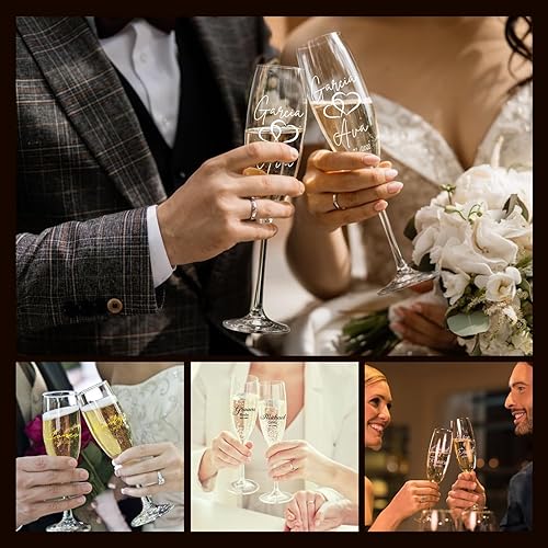 Miniatura 7 de Copas de champán de boda personalizadas, juego de 2 copas de champán, vasos de brindis para el señor y la señora, decoración de boda, copas de