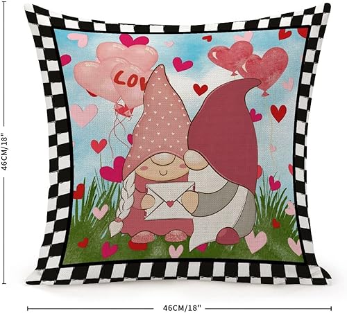 Miniatura 6 de Happy Valentines Day Lovely Gnome Couple Pillow Cover 18x18in Gnome Couple Heart Balloons Cojines Decorativos para Sala Zippered Decorative Throw