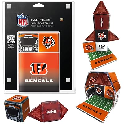 CreateOn NFL Cincinnati Bengals Fan-Tiles Magnetic Match-Up Tiles | 17-Piece Building Set for Kids & Adults | Officially Licensed NFL Team Collectibles | Build, Play & Display (All 32 Teams Available)
