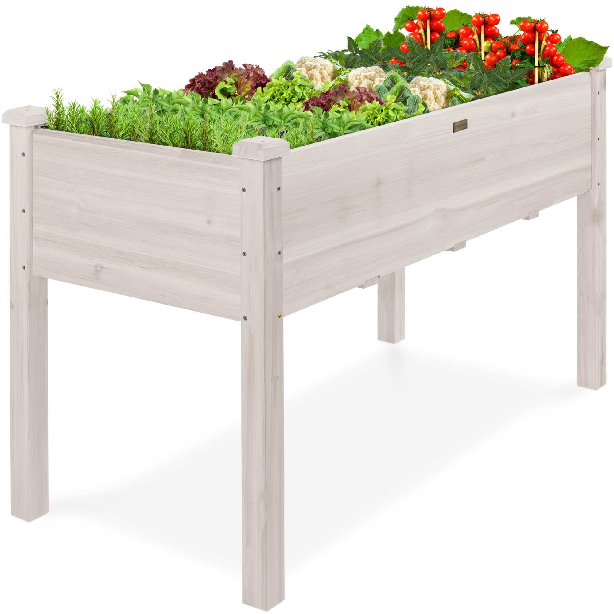 Best Choice Products 48x24x30in Raised Garden Bed, Elevated Wood Planter Box Stand for Backyard, Patio, Balcony w/Bed Liner, 200lb Capacity - White