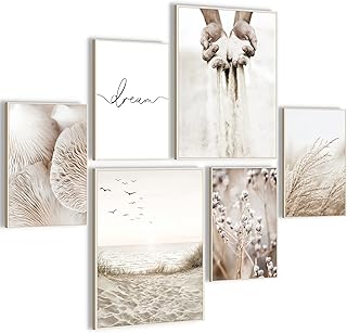 HONEYBABY Boho Framed Wall Art for Living Room Botanical Landscape Canvas Wall Art Decor for Bedroom Modern Neutral Beach ...