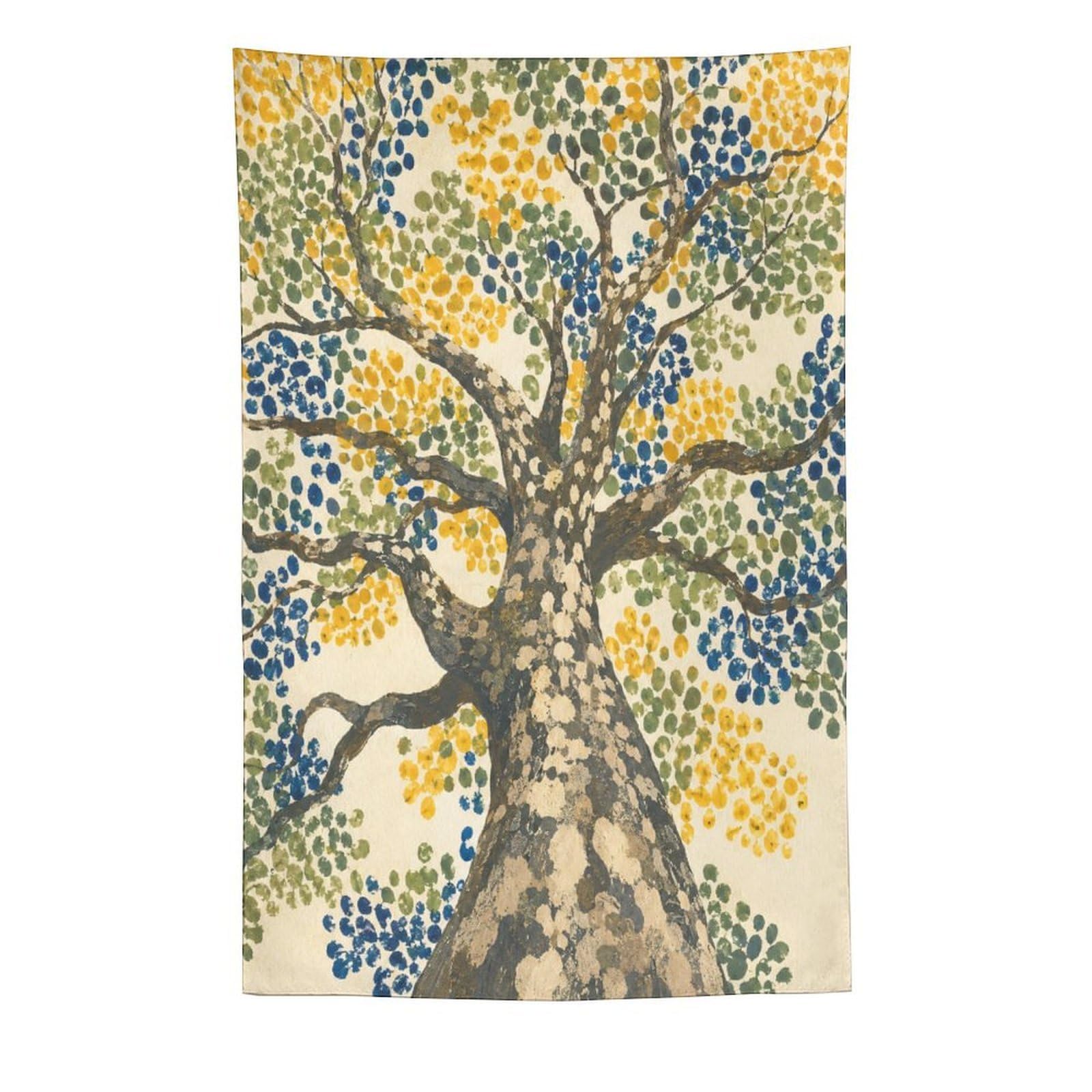 W7C8U2X3 Golden Dot Tree Wall Tapestry, Mosaic Style, Mosaic Leaves