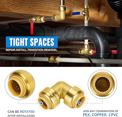 Miniatura 43 de SUNGATOR Camiseta de 1/2 pulgada, accesorios Pex de empuje de 1/2 pulgada, accesorios en T de 1/2 pulgada, conector en T de plomería sin plomo