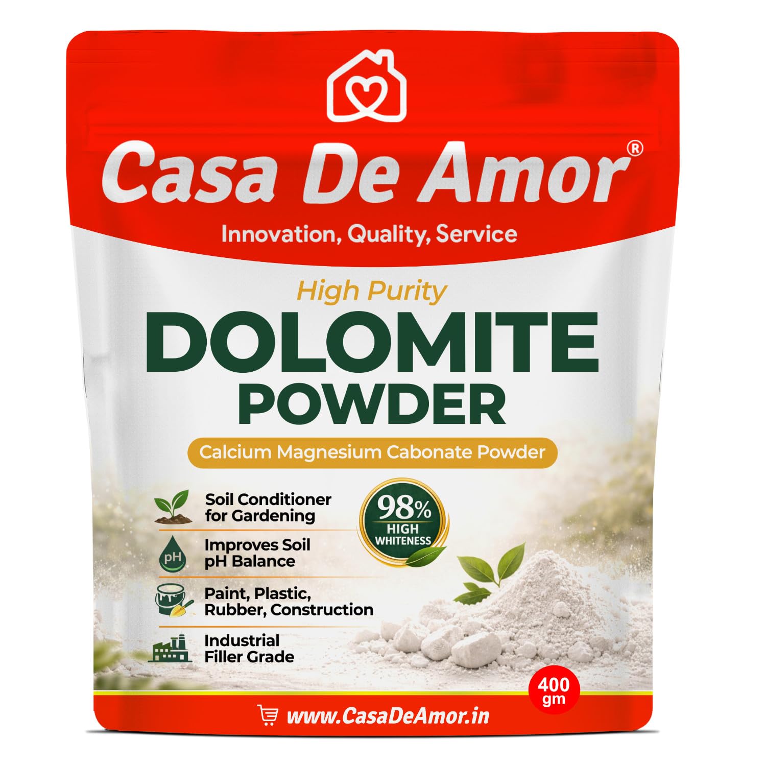 Casa De Amor High Purity Dolomite Powder (98% Whiteness) – Calcium Magnesium Carbonate | Soil Conditioner for Gardening | Industrial Filler Grade for Paint, Plastic, Rubber & Construction (400 gm)-image-28