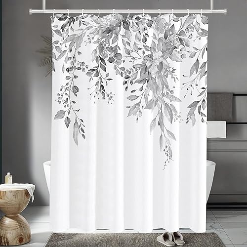 Miniatura 26 de Tititex - Juego de cortinas de ducha de hojas de eucalipto verde con cierres de presión, sin ganchos, forro interior verde, hojas de acuarela en la