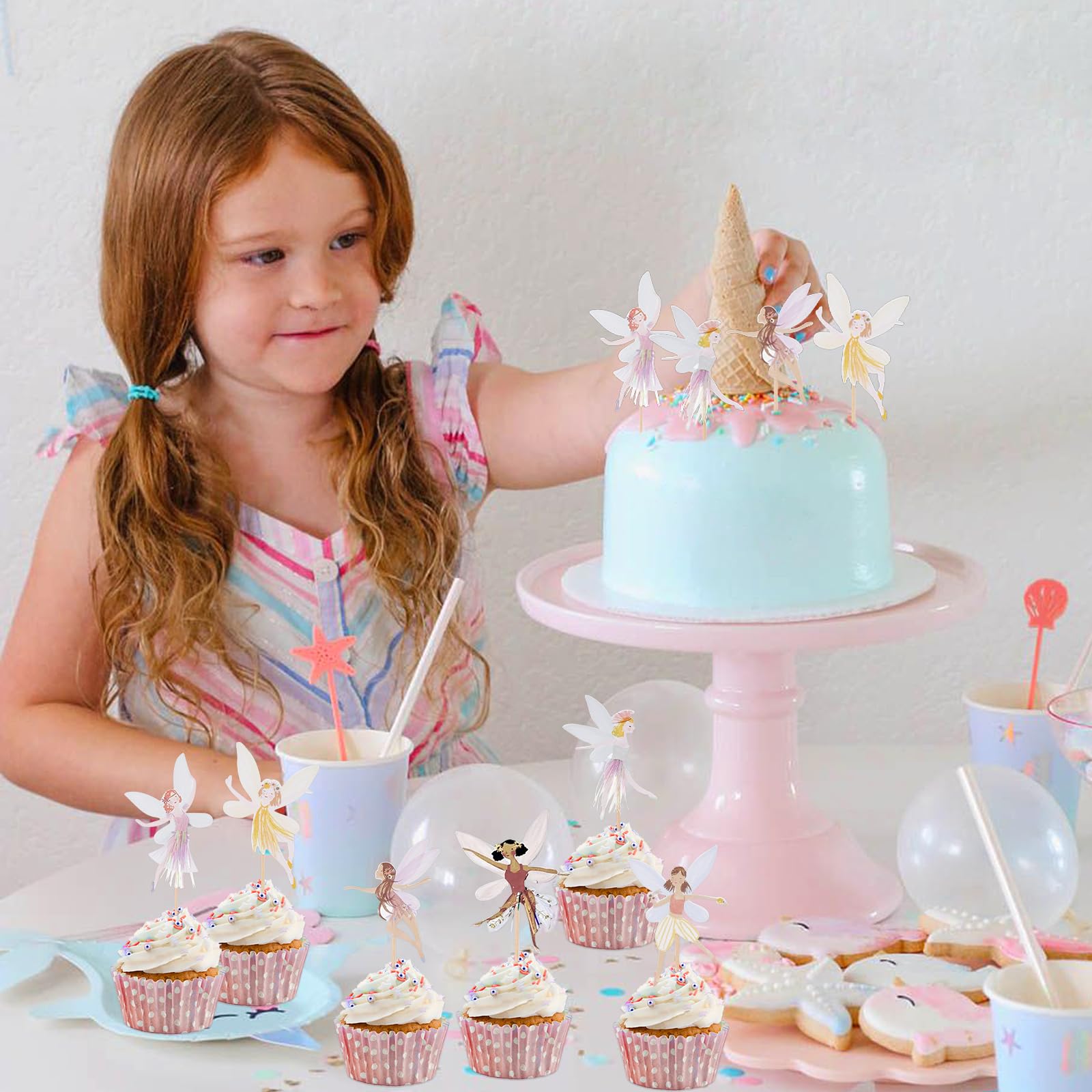 Set 25 Decorazioni Per Torta Di Compleanno Fata – Topper Con Glitter E Fate Stampate, Ideale Per Festa Di Bambine (Rosa)