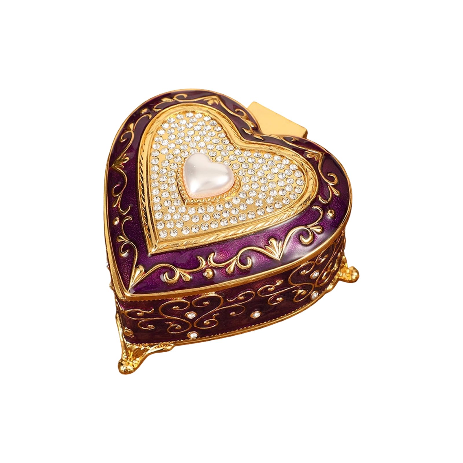 Crystal Lid Jewelry Box, Heart-Shaped Zinc Alloy Trinket Box for Earring and Pendant Vanity Storage At Home Display Heart Shaped Jewelry Trinket Small Earring Pendant Storage Vanity Dresser Tabletop