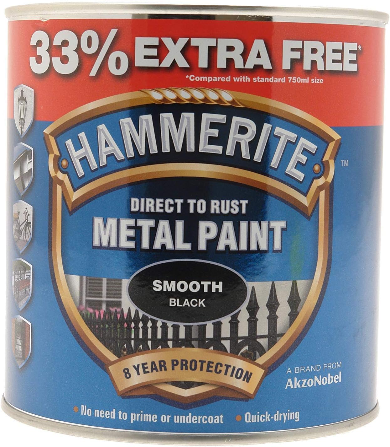 Hammerite 5158235 Metal Paint, Smooth Black, 1L