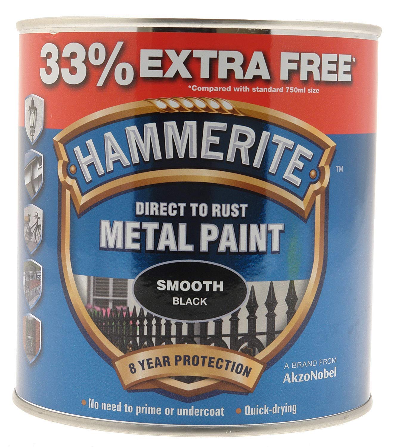 Hammerite 5158235 Metal Paint, Smooth Black, 1L