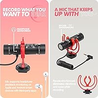 Vista 5 de Movo DoubleMic V2 Two-Sided Shotgun Mic for Camera Vlogging - Dual Capsule External Microphone for iPhone, Android, Smartphones and DSLR Camcorders