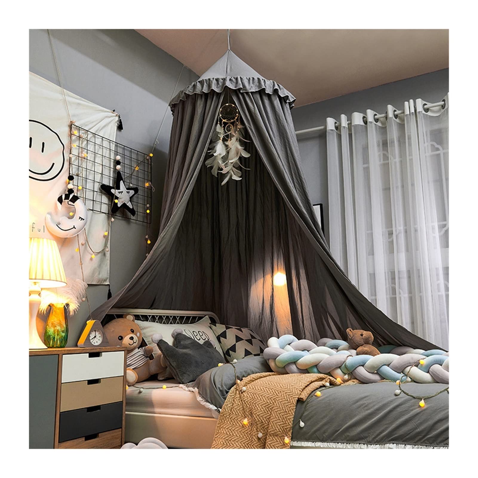 Tenda a baldacchino per Bambini Tenda per Letto a baldacchino per Culla Tenda per Letto in Tessuto ombreggiante Tenda per Letto a baldacchino per Principessa Hung Dome con Lettino in Pizzo Decor