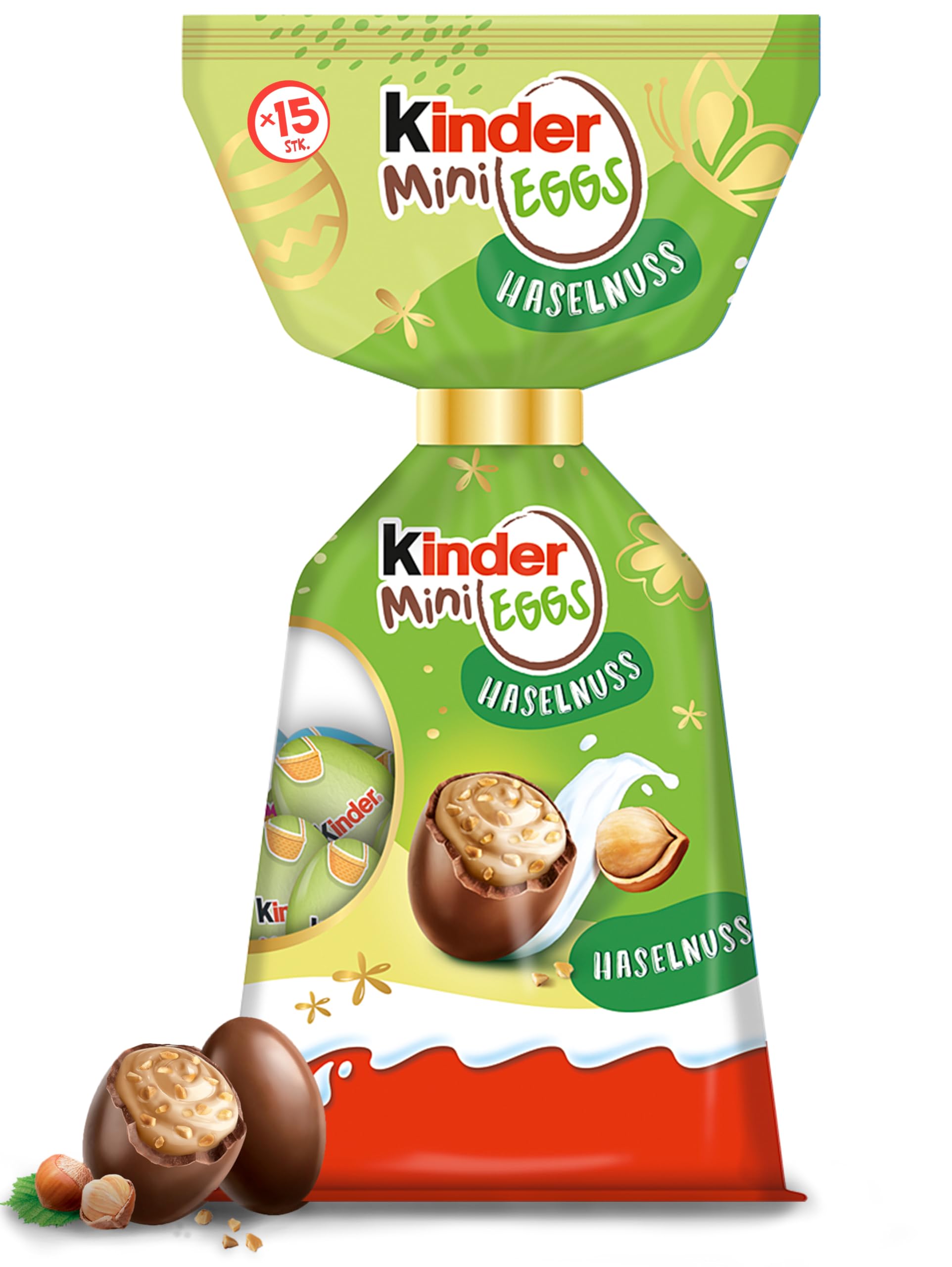 kinder Mini Eggs Haselnuss – Ostereier aus Vollmilch-Schokolade – Geschenke, Süßigkeiten zu Ostern – Eier mit feiner Milchfüllung und Haselnuss-Stückchen – Ostergeschenk, ideal fürs Osternest, 85g
