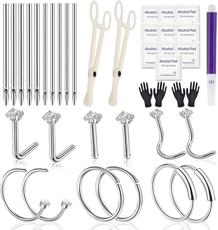Yugui Kit para Piercing no Nariz com Anéis, Joias e Agulhas 20G