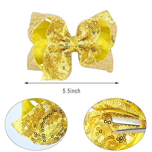 Miniatura 2 de 4 pinzas grandes para el cabello para niñas de 5.5 pulgadas, hechos a mano, cinta brillante con purpurina, pinzas de cocodrilo, accesorios para el