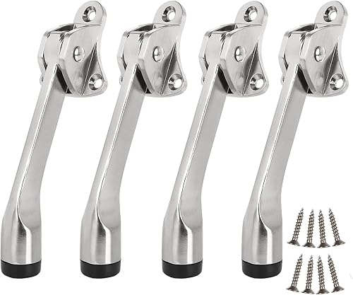 Paquete de 4 topes de puerta abatibles, comerciales resistentes para la parte inferior de la puerta, tope de puerta con punta de goma y palanca de