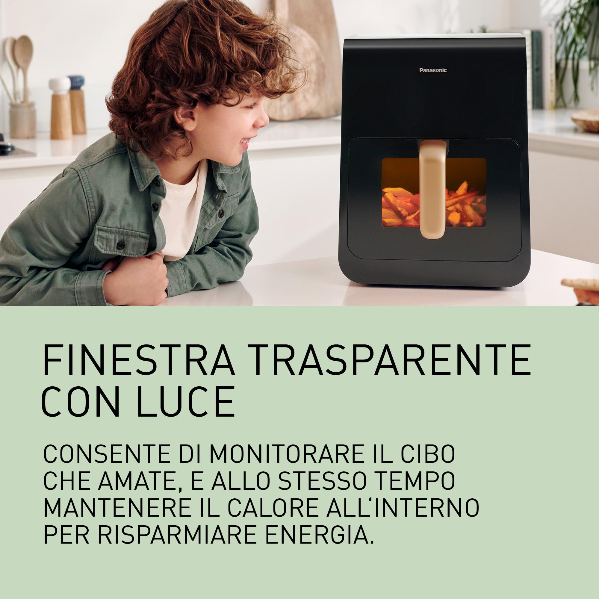 Panasonic NF-CC600AXE Friggitrice ad Aria con Finestra trasparente resistente, 6L, 80-200°C, Timer Digitale e LCD, Vapore Delicato, 11 Programmi, Facile Pulizia, Maniglia Nero/Blu Scuro e Oro Rosa