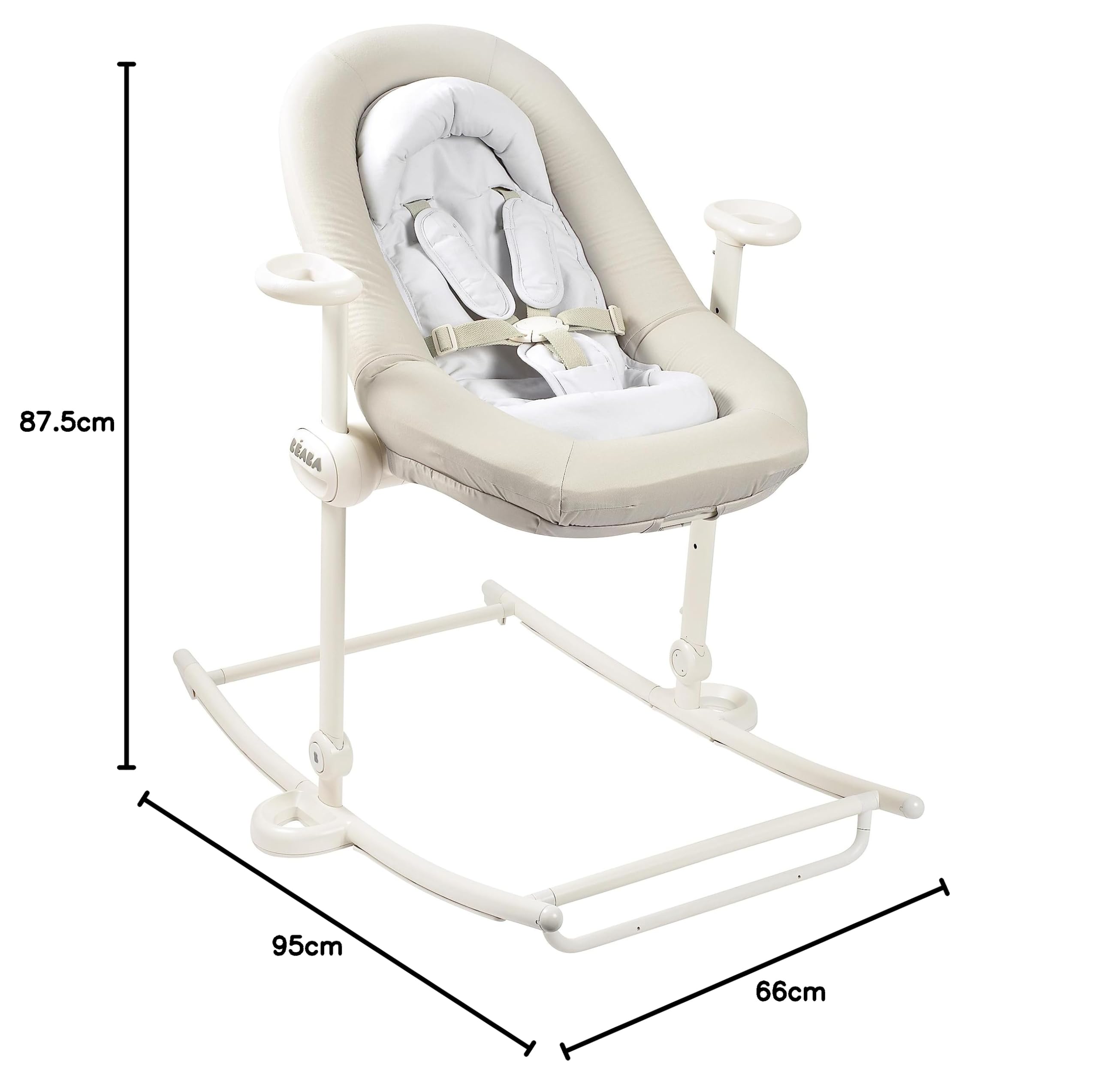 BÉABA Transat bébé Up&Down Plus 4 hauteurs 3 inclinaisons Réglable Pliable Réducteur Naissance Assise 100% Coton Harnais 5 points Greige