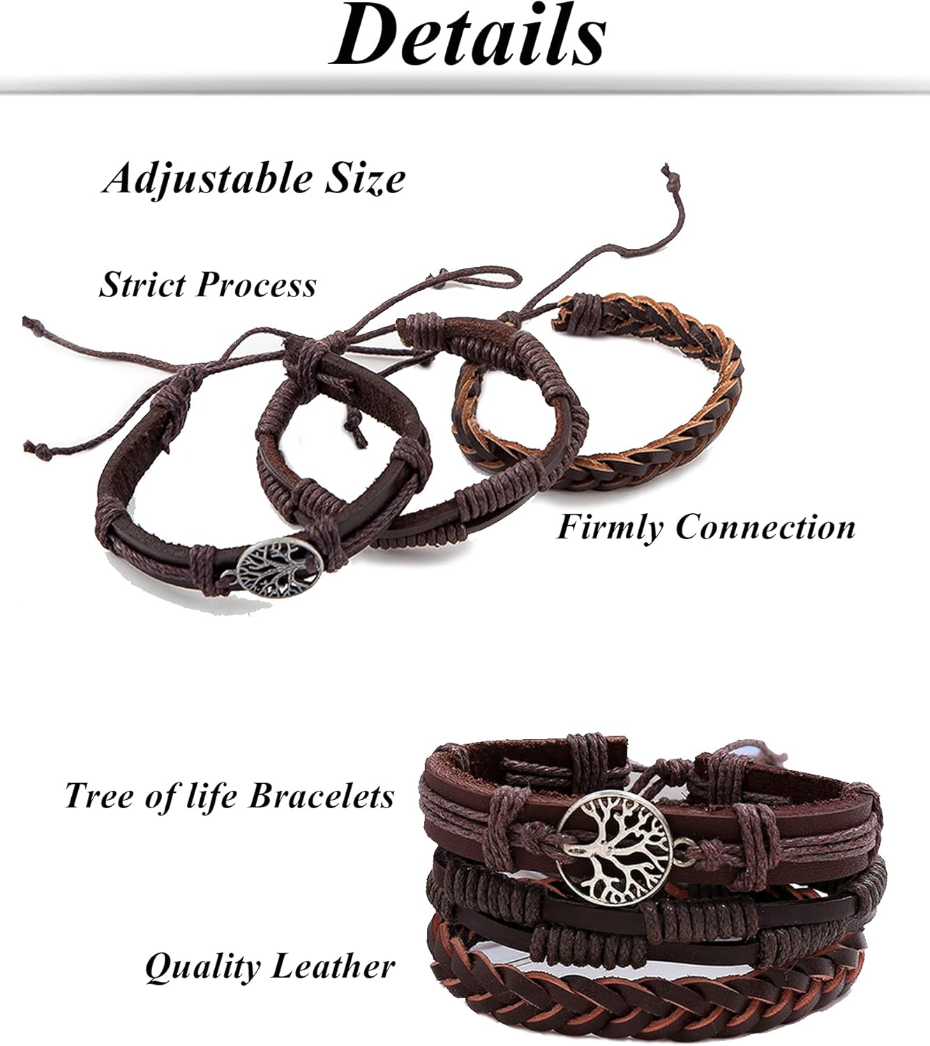 Tornito 15Pcs Braided Leather Bracelet Boho Cuff Wrap String Wood Bead Woven Ethnic Stretch Wristbands Bracelets Set for Men Women Size Adjustable - Image 2