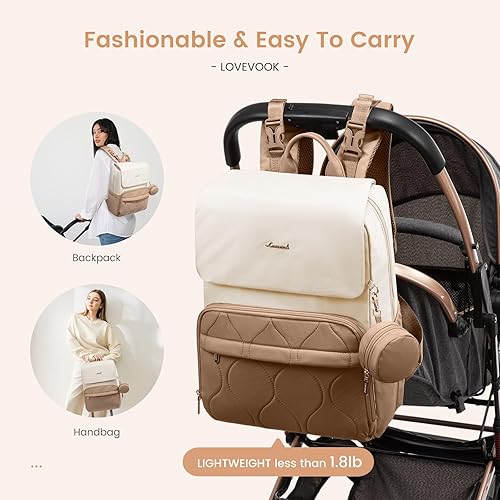 Miniatura 6 de LOVEVOOK Mochila para pañales, bolsas de viaje para bebés para niños y niñas, bolsa de pañales impermeable para niños pequeños con cambiador (beige